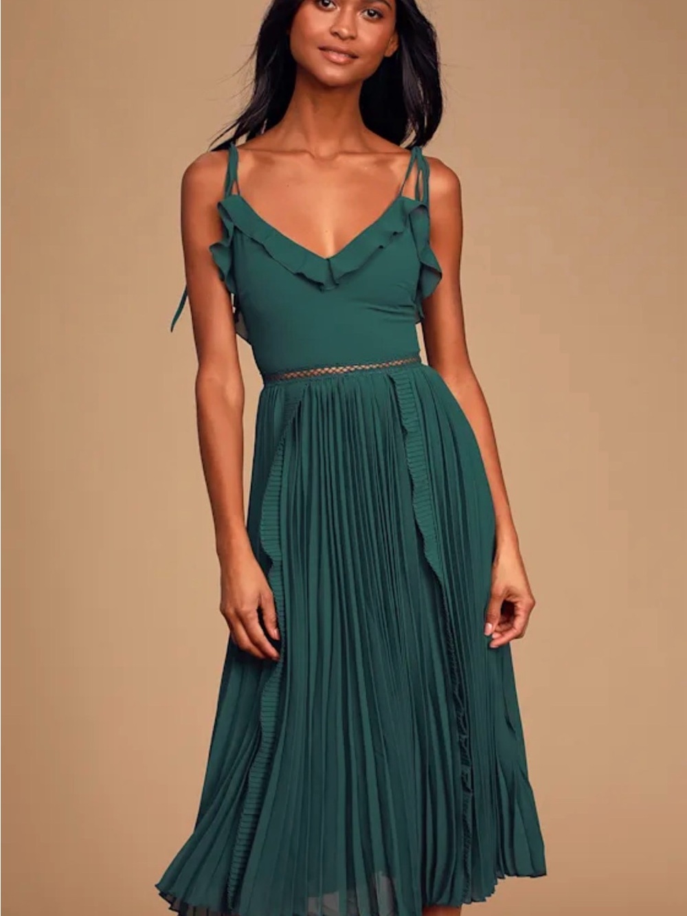 Lulu's Forest Teal Pleated Midi Skirt